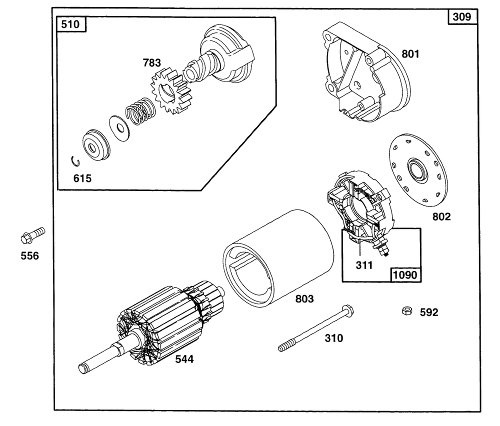 Electric Starter 1 Diagram and Parts List for 402417-0640-XX  Briggs and Stratton Engine
